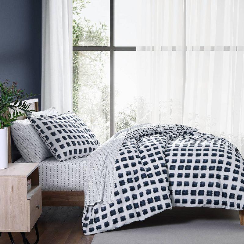 Urban Shibori Blue/White Microfiber Reversible Duvet Cover Set