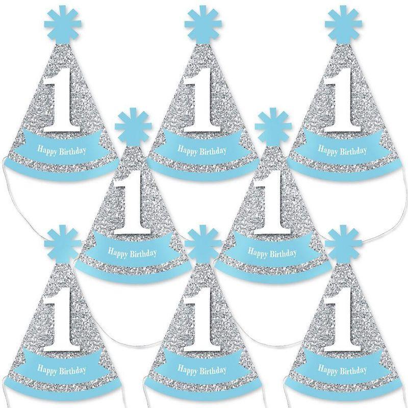 Big Dot of Happiness 1st Birthday Boy - Fun To Be One - Mini Cone First Birthday Party Hats - Small Little Party Hats - Set of 8