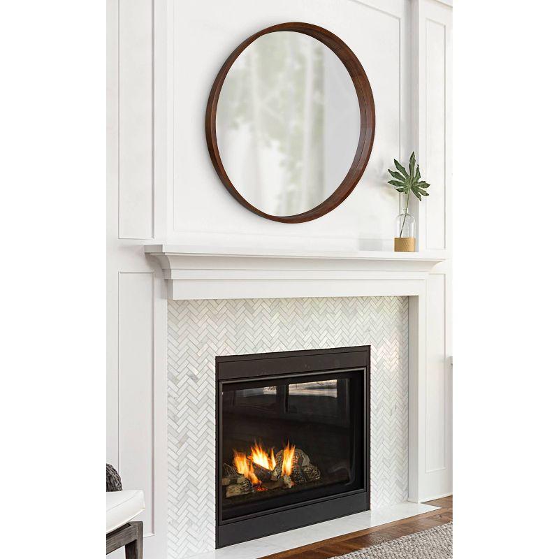 36" Hutton Round Wall Mirror Walnut Brown - Kate & Laurel All Things Decor: Modern Wood Frame, Wall Mount