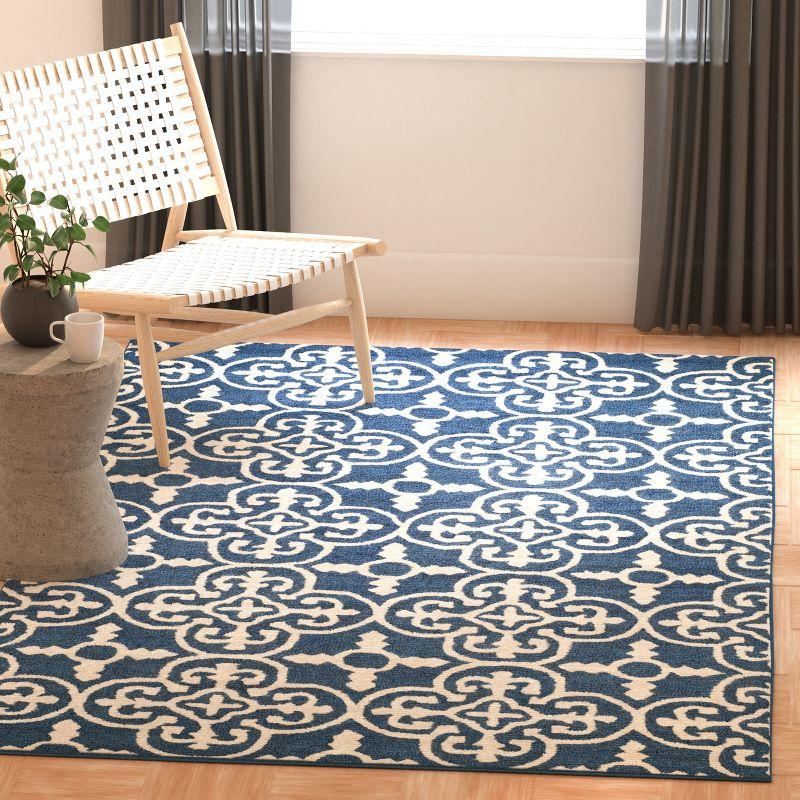 Hand-Tufted Navy & Ivory Wool Square Rug - Classic Moroccan Inspired