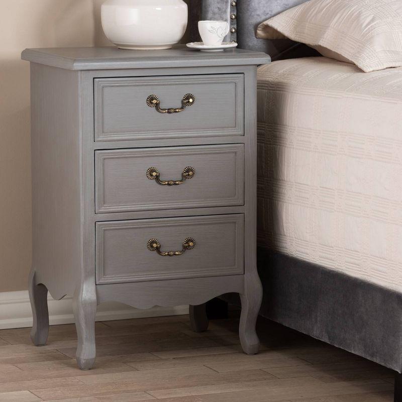 3 Drawer Capucine Finished Wood Nightstand Gray - Baxton Studio