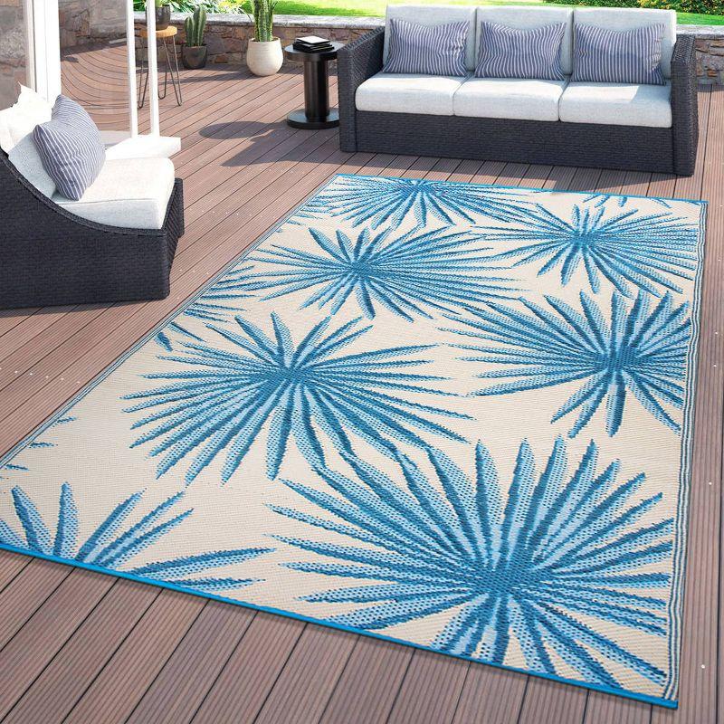 Blue Floral Reversible Synthetic 5' x 7' Outdoor Rug