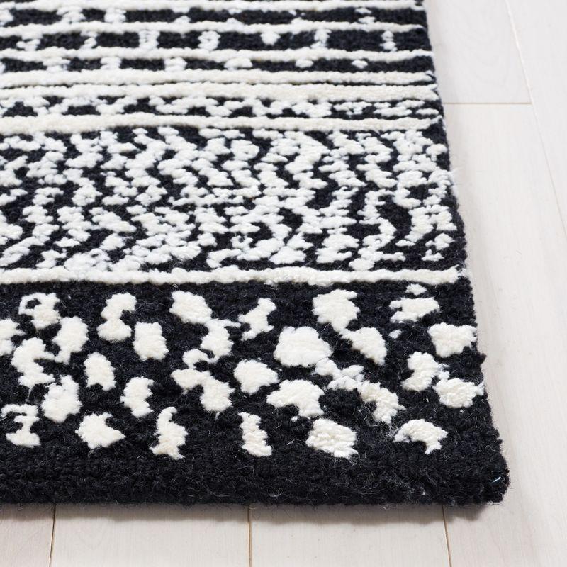 Elegant Square Black and Ivory Hand-Tufted Wool Area Rug - 6'