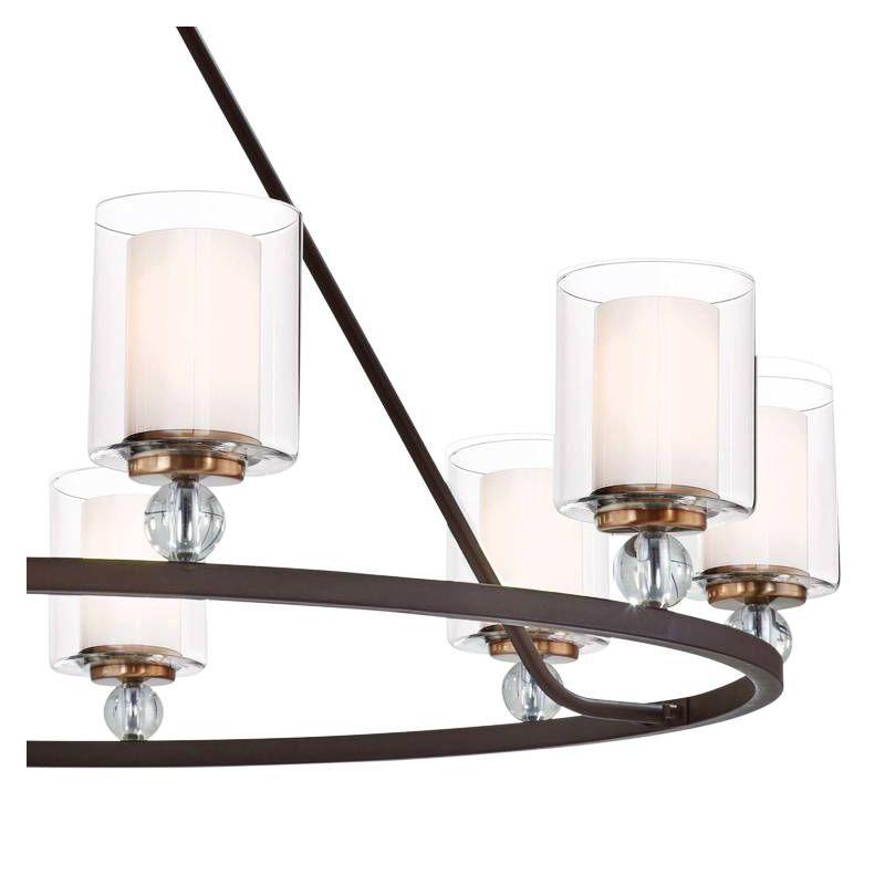 Minka Lavery Bronze Chandelier 45" Wide Farmhouse Clear Outer White Inner Glass Shade 9-Light Fixture for Dining Room House Foyer