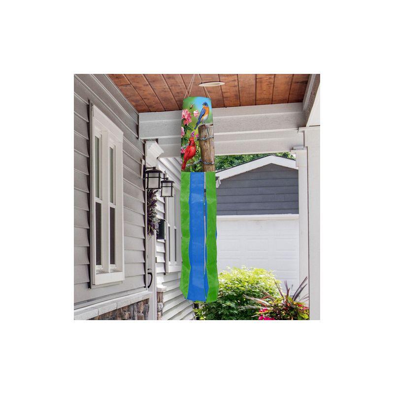 Spring Fence Post Birds Windsock with Green and Blue Stripes