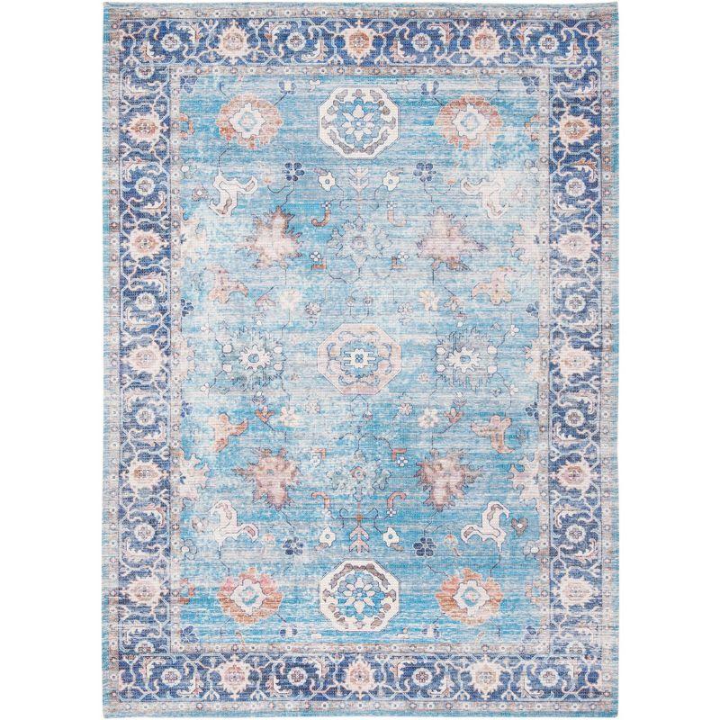 Aqua/Navy Flat Woven Cotton Chenille 5' x 8' Area Rug