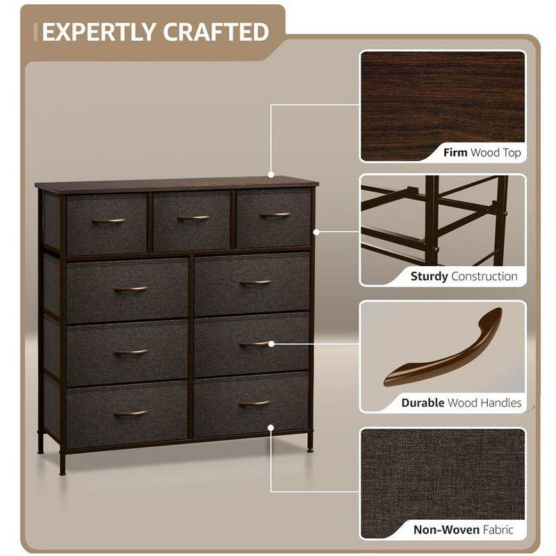 Sorbus 9-Drawer Lightweight Dresser - Brown Fabric & Steel Frame