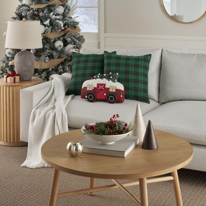 Holiday Plaid Green and Red Polyester 3-Piece Pillow Set