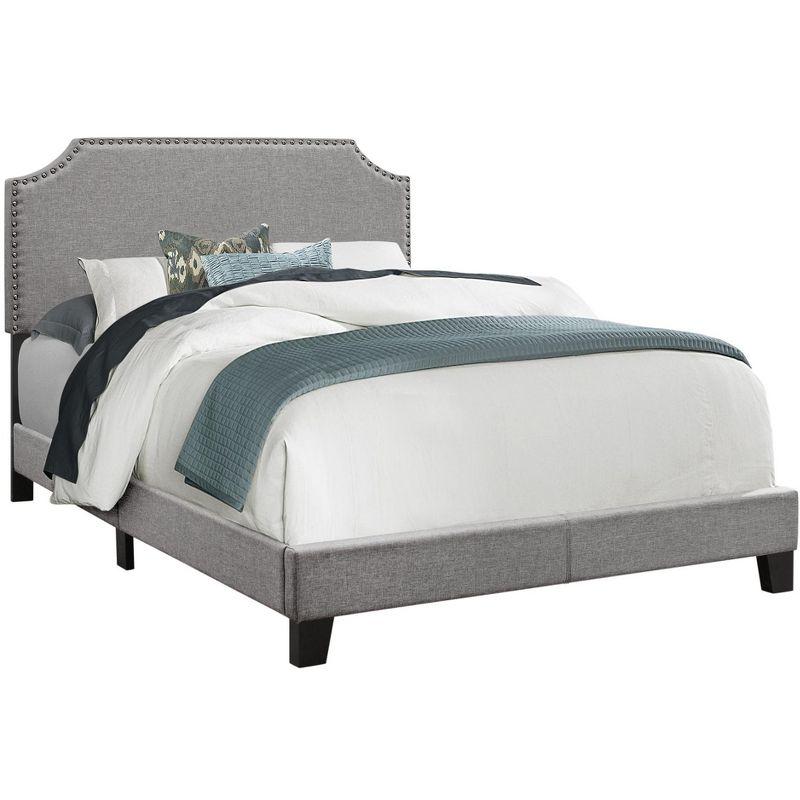 Winston Porter Bed, Bedroom, Upholstered, Grey Linen Look, Chrome Trim, Transitional
