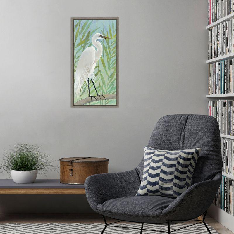 White Egret and Green Plants Canvas Wall Art Print