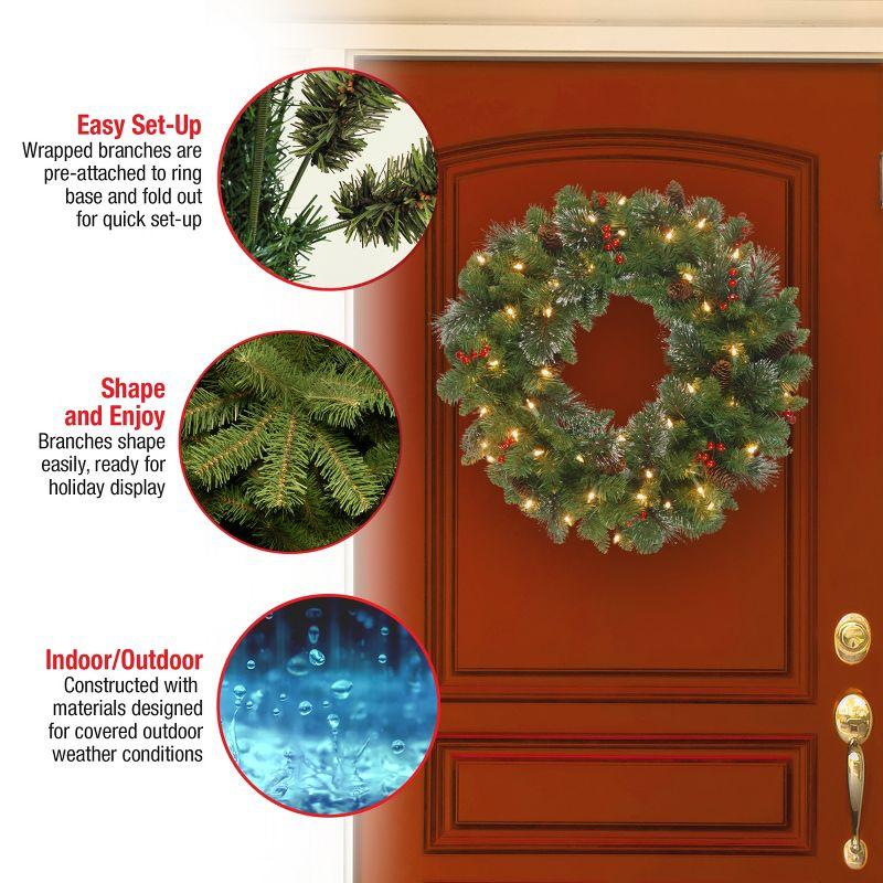 24" Prelit Crestwood Spruce Christmas Wreath Clear Lights - National Tree Company