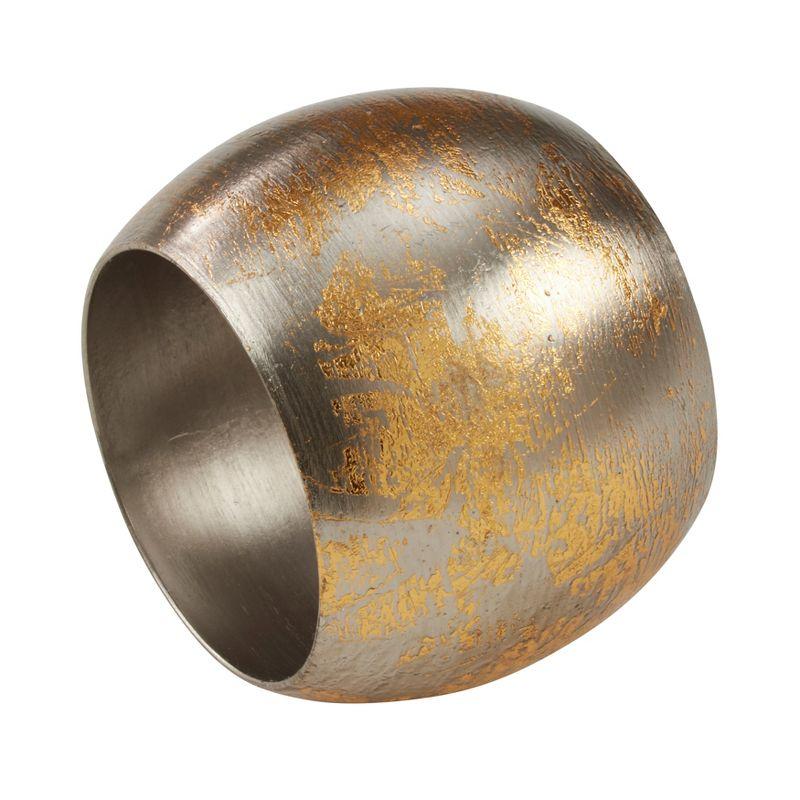 Silver and Gold Foil Round Brass Napkin Rings, Set of 4