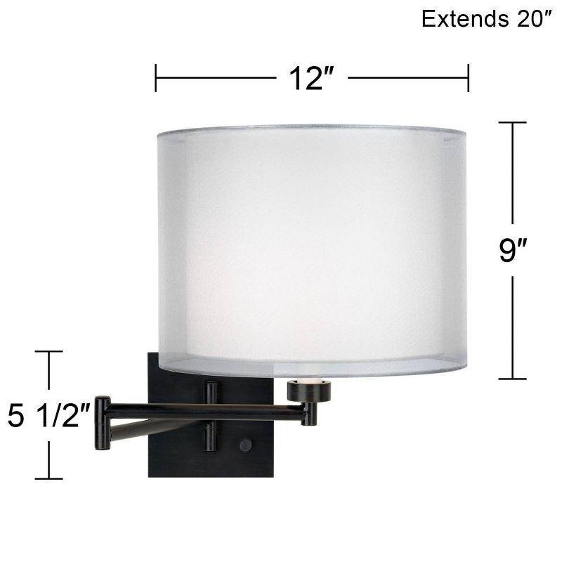 Franklin Iron Works Modern Swing Arm Wall Lamp Espresso Plug-In Light Fixture Double Sheer Silver White Drum Shade Bedroom Bedside