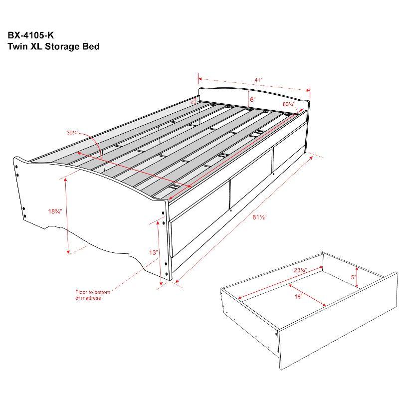 Black Twin XL Wood Frame Captain's Bed with 3 Storage Drawers