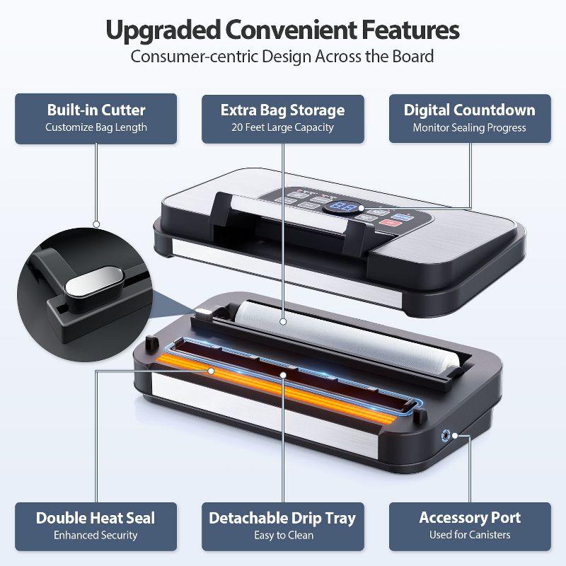 Aeitto Powerful professional vacuum sealant, precision of 95 kPa, function of 10 in 1, easy to lock handle, dual heat seal and dual pump, food vacuum sealing machine