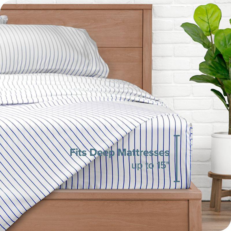 King Pinstripe - White/Midnight 4 Piece Printed Pattern Microfiber Sheet Set by Bare Home