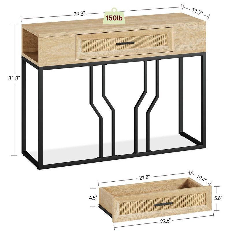 Garvee Rattan Console Table, Sofa Tables Narrow Entryway Table with Drawer and Storage for Living Room, Foyer, Bedroom