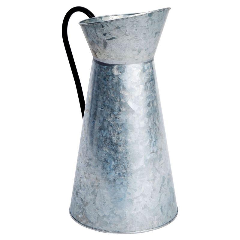 Rustic Galvanized Metal Pitcher Vase with Handle, 12 Inches