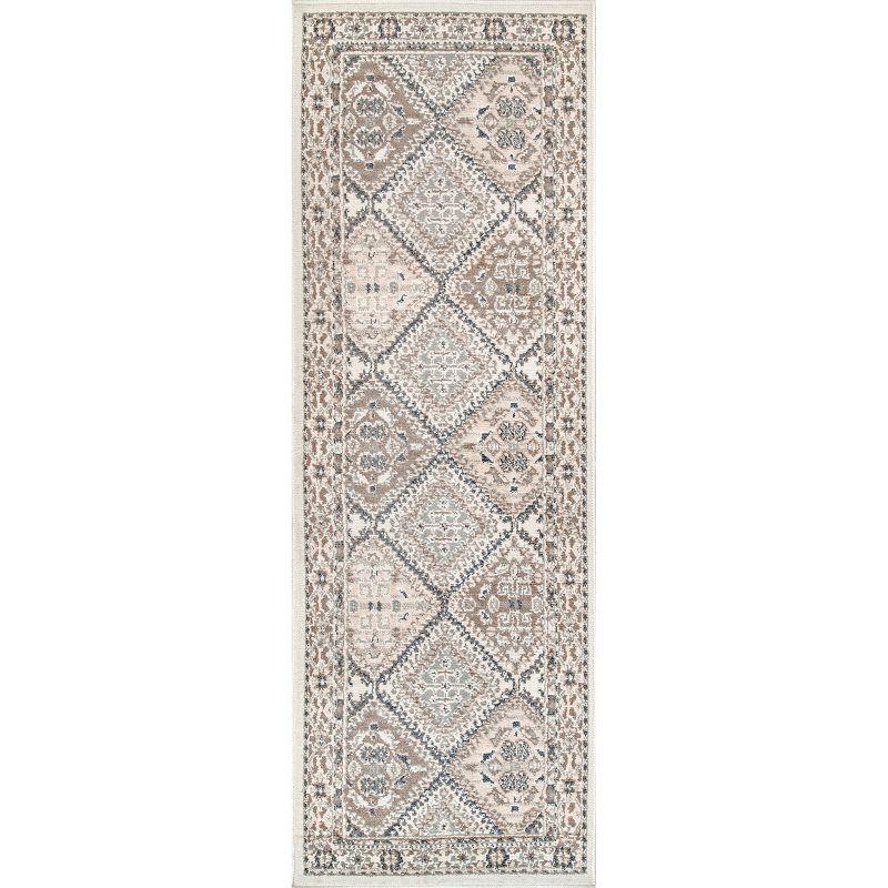 Beige Traditional Tile 32" Reversible Runner Rug