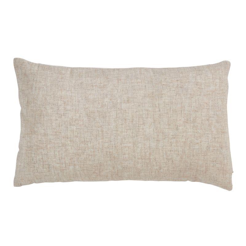 White and Beige Geometric Velvet Lumbar Throw Pillow