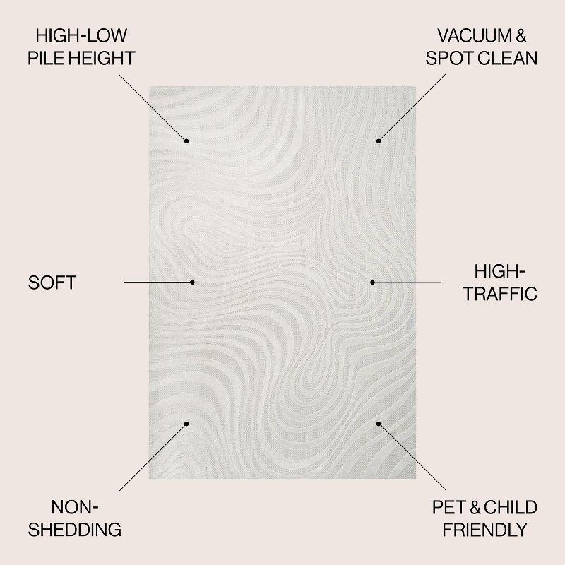 JONATHAN Y Maribo High-Low Abstract Groovy Striped Cream/Ivory 4 ft. x 6 ft. Indoor/Outdoor Area Rug