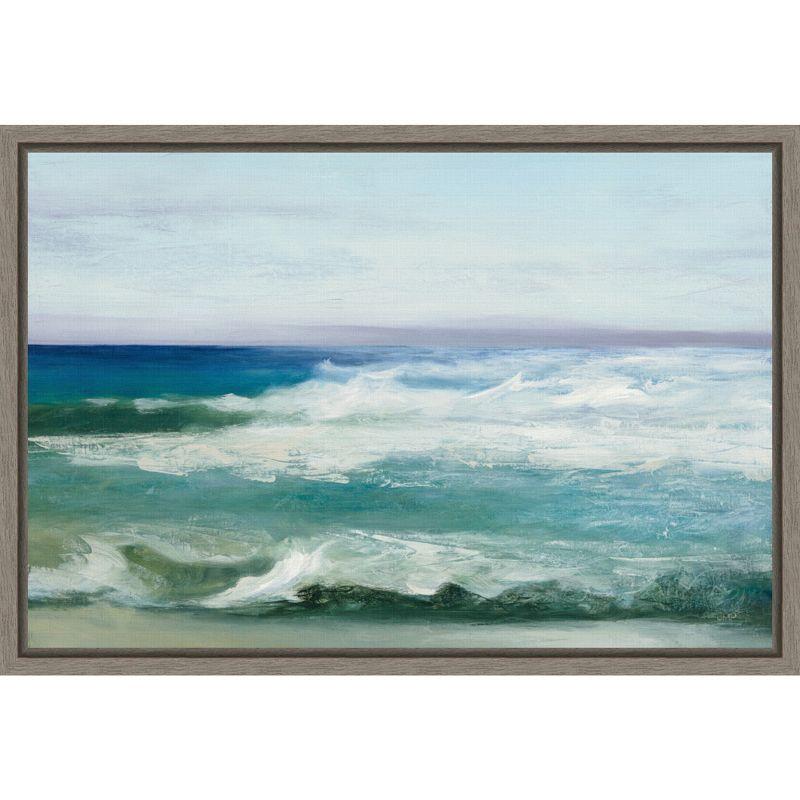 Azure Ocean Abstract Canvas Print with Greywash Frame