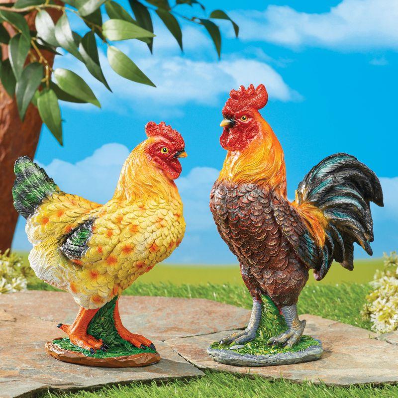 Hand-Painted Realistic Yellow and Green Farm Chicken Statue