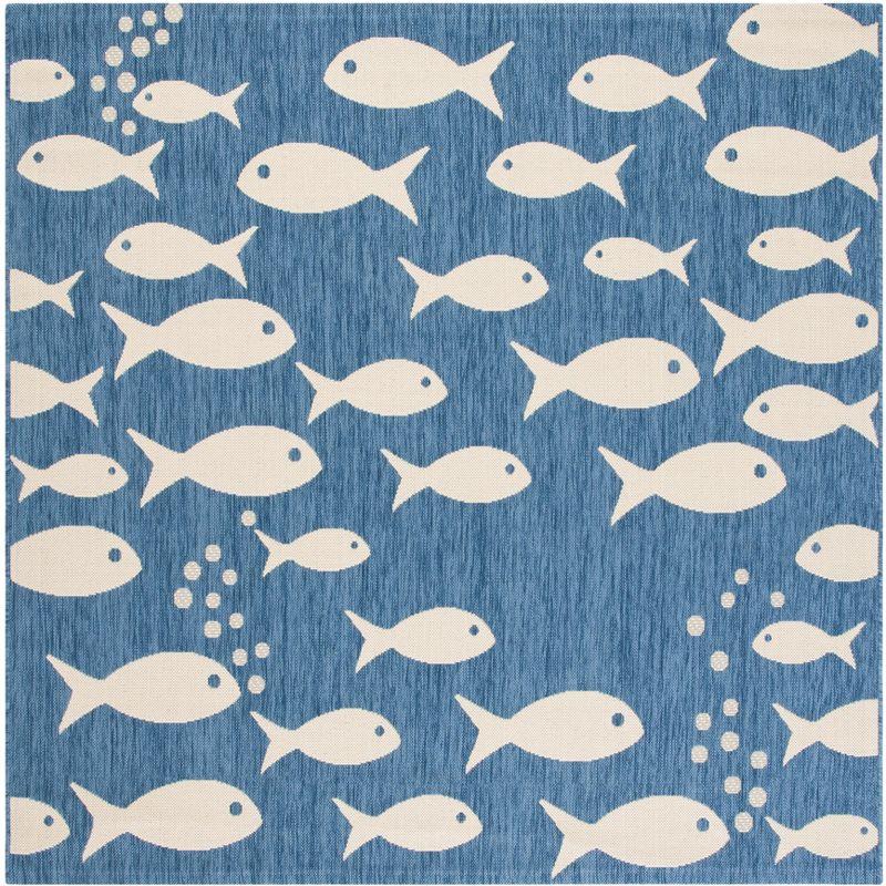 Coastal Charm 5'3" Square Blue/Beige Synthetic Area Rug