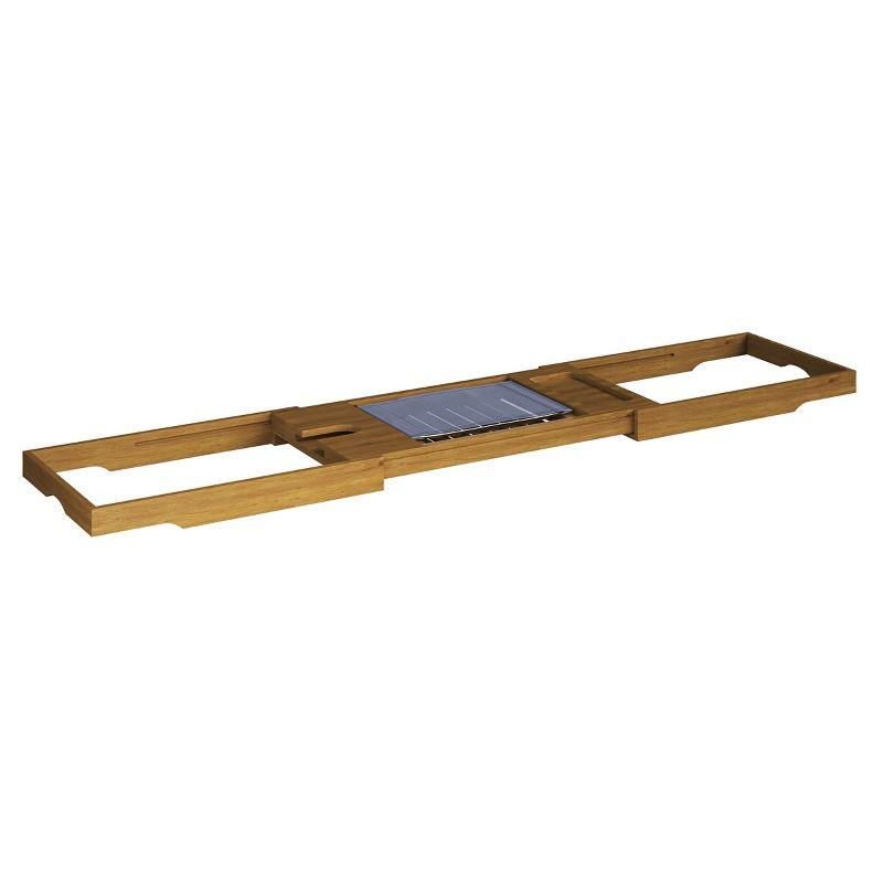 Acacia Bathtub Tray - Natural Wood Tray with Extended Sides, Glass Holder, Book, Phone, or Tablet Rest - For Bath Accessories by Home-Complete