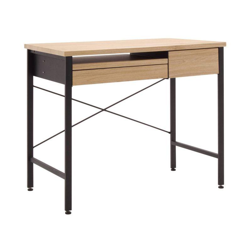 studio designs Ashwood Compact Home Office Desk with Drawers in Ashwood/Black: Laminated Writing Desk with Metal Frame, Keyboard Tray