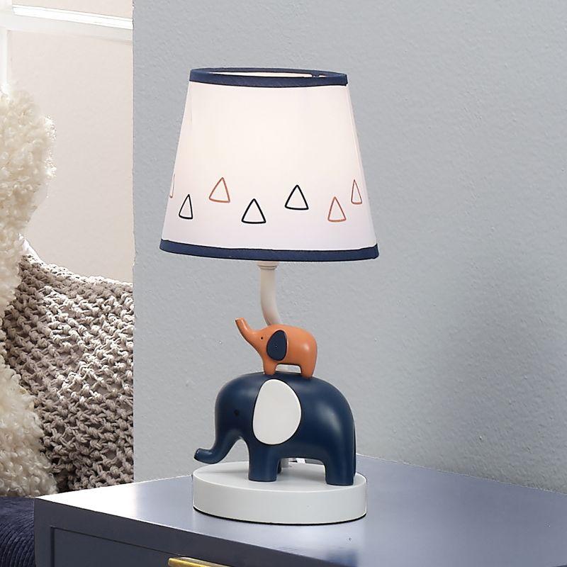 Lambs & Ivy Playful Elephant Blue/White Nursery Lamp with Shade and Light Bulb