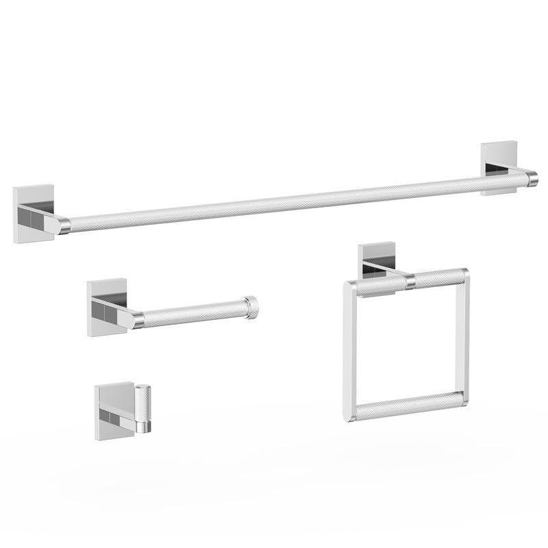 Brushed Nickel 4-Piece Bathroom Hardware Set with Towel Bar