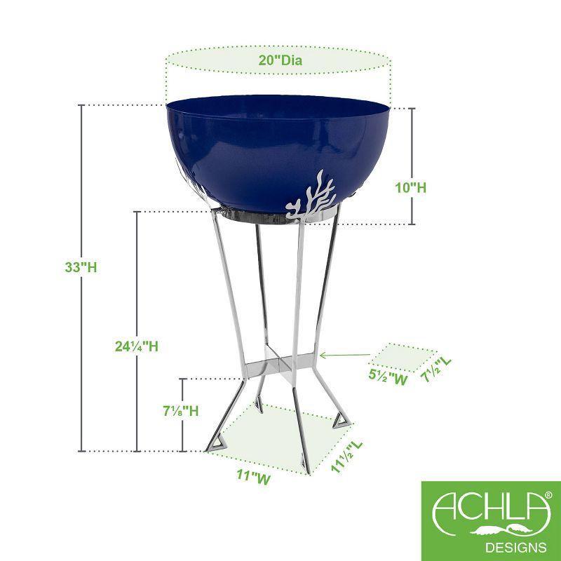 ACHLA Designs Steel Outdoor Planter Pot with Stand Dark Blue 20"x20"x33": Freestanding Urn Shape, No Assembly Required