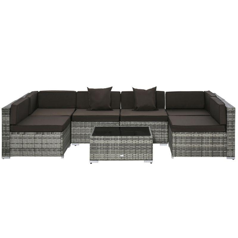 Outsunny 7 Piece Outdoor Patio Furniture Set, PE Rattan Wicker Sectional Sofa Set with Couch Cushions, Pillows, Coffee Table, Charcoal