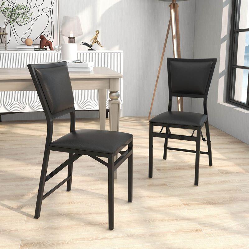 Costway Set of 2 Metal Folding Chair Dining Chairs Home Restaurant Furniture Portable Black