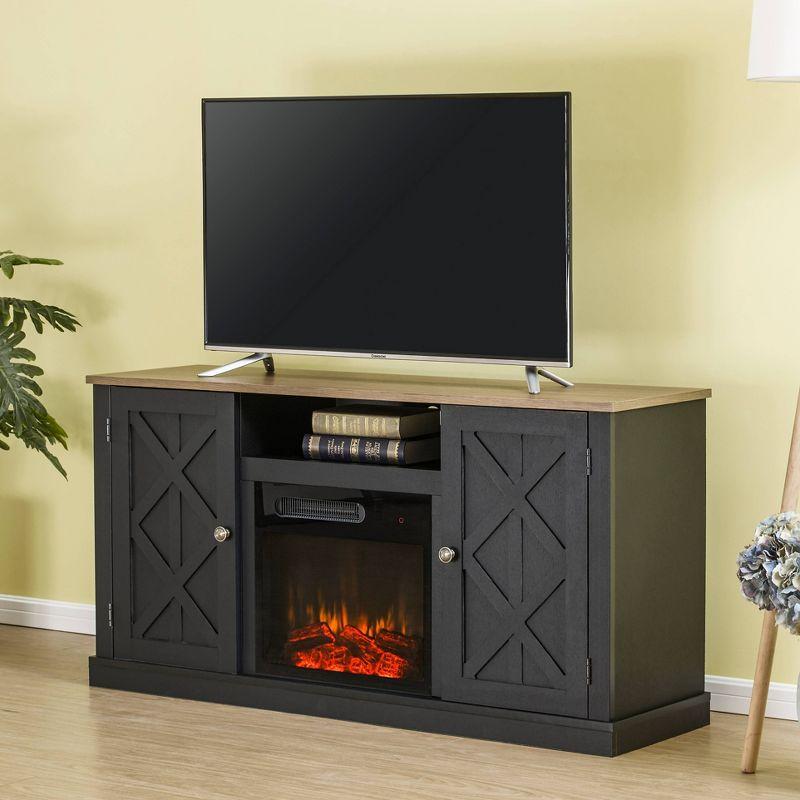 Electric Fireplace and TV Stand for TVs up to 60" Gray - Home Essentials: MDF Wood Composite, Nickel Hardware