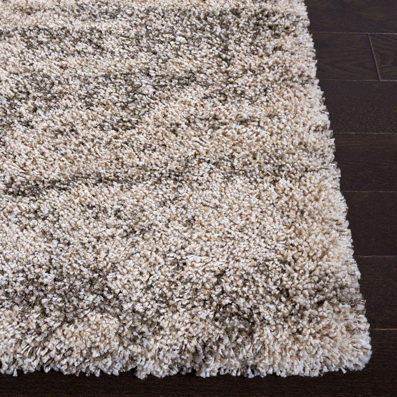 Ivory and Grey Shag Synthetic Area Rug 5'3" x 7'6"