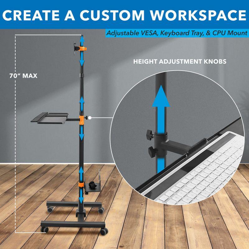 Mount-It! Height Adjustable Rolling Computer Cart, Workstation with Tray Monitor Mount & CPU Holder