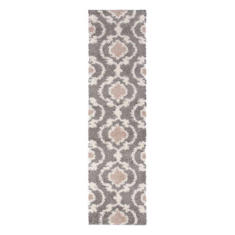 Luxurious Gray/Cream Moroccan Trellis Shag Runner Rug 2' x 7'2"