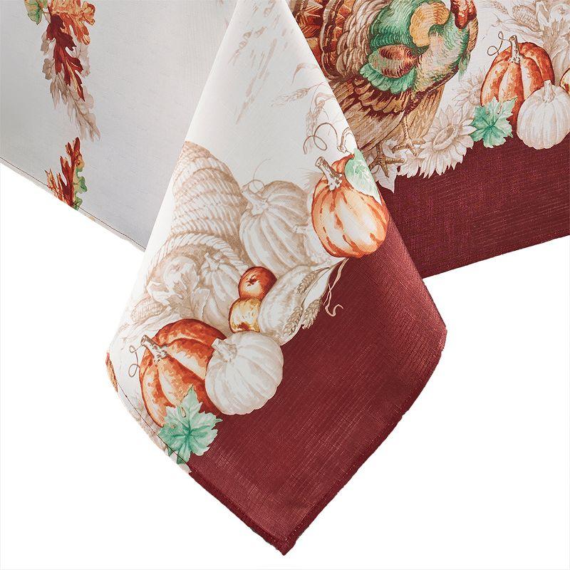 Thanksgiving Turkey and Pumpkin Bordered Fabric Tablecloth