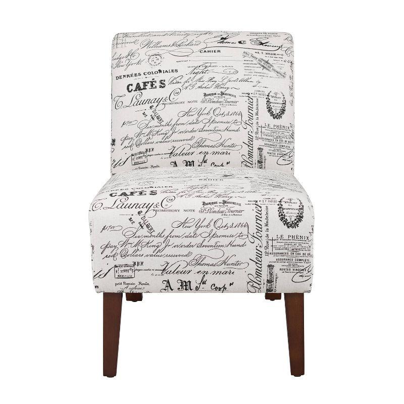 Beige Script Print Slipper Chair with Dark Walnut Wood Legs