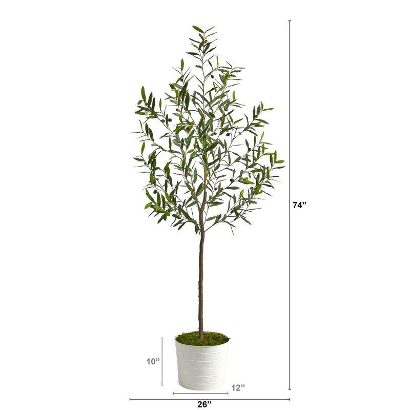 Nearly Natural 70-in Olive Artificial Tree in White Tin Planter