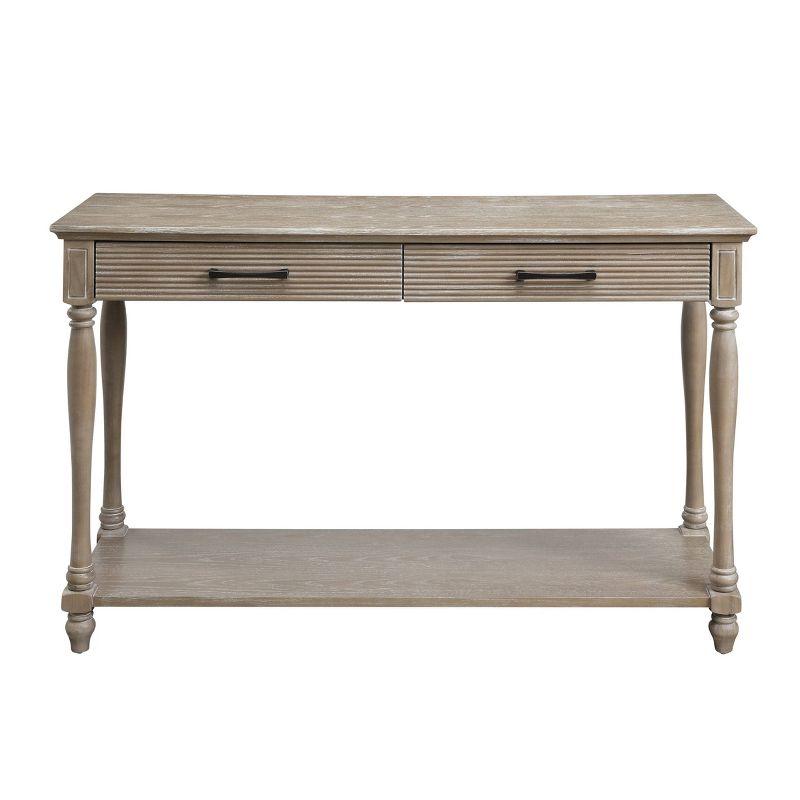Acme Furniture Ariolo Sofa Table Antique White: Rectangular Entryway Table with Drawer, Wood Frame & MDF Top