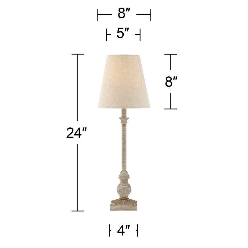 Regency Hill Loreno Traditional Buffet Table Lamps 24" High Set of 2 Whitewashed Oatmeal Linen Drum Shade for Bedroom Living Nightstand Family Room