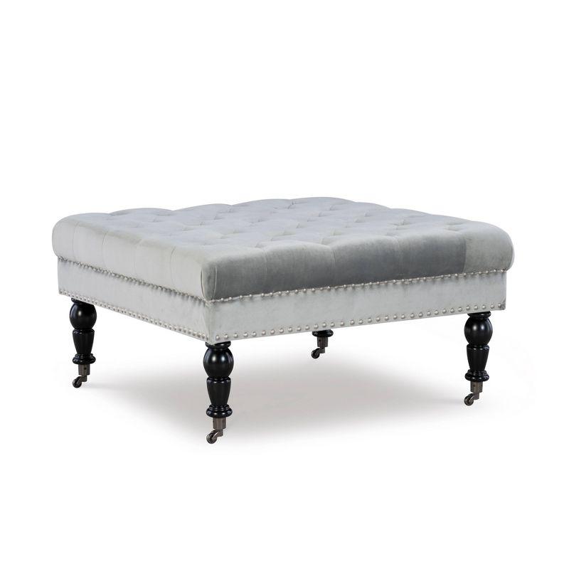 Isabelle 35" Gray Velvet Tufted Cocktail Ottoman with Nailhead Trim