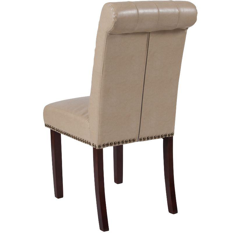 Beige Leather Parsons Side Chair Set with Walnut Legs