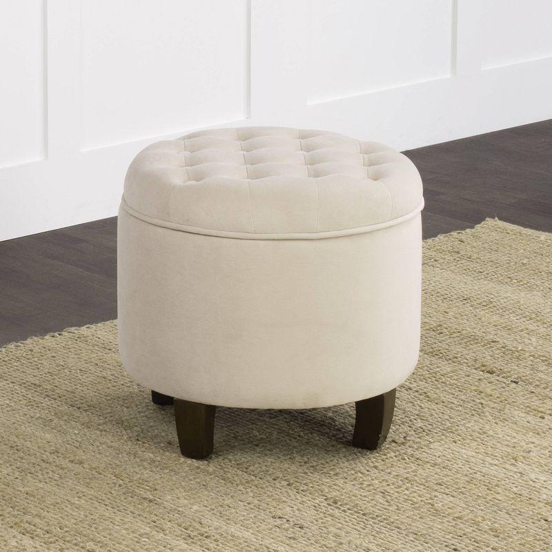 Rustic Brown Velvet Tufted Round Storage Ottoman