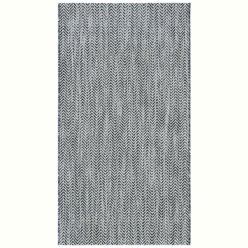 Chevron Stripes Black/Beige Synthetic Reversible Area Rug, 2'7" x 5'