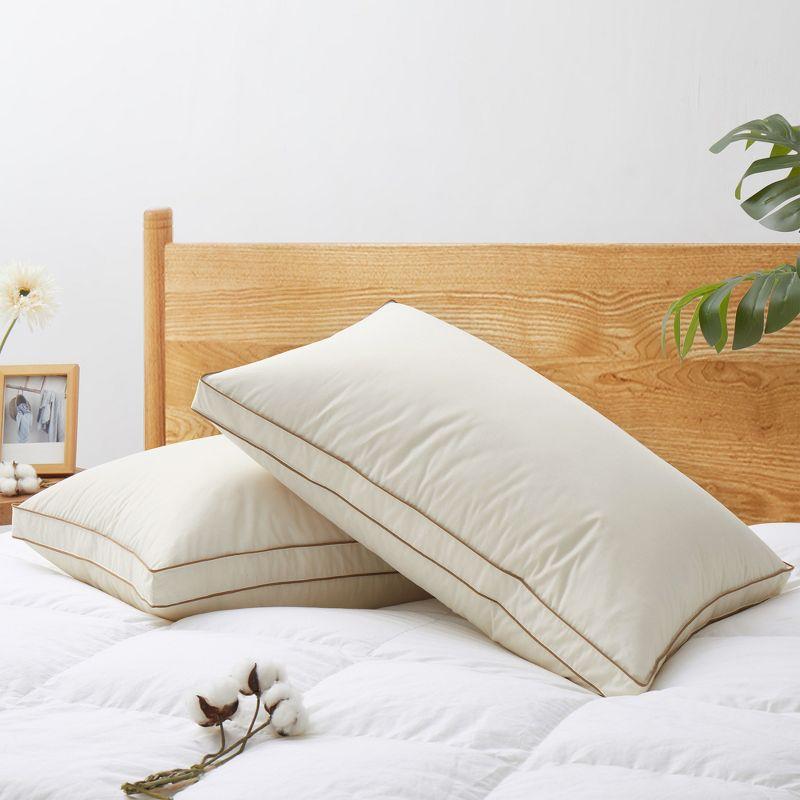 Peace Nest 2 Pack 100% Organic Cotton Gusseted Down Feather Bed Pillows, Pillow-in-a-pillow Design, Standard