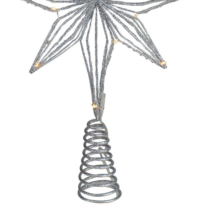 Northlight Seasonal 13.75" LED Lighted B/O Silver Glittered Geometric Star Christmas Tree Topper - Warm White Lights